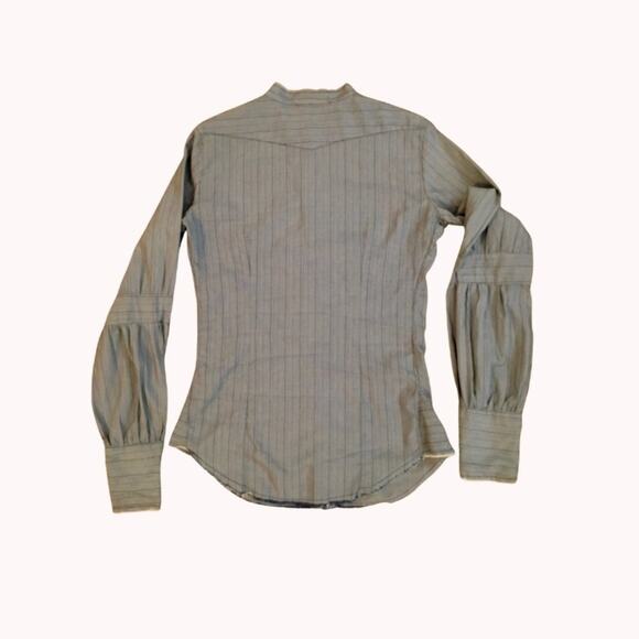 Y2K Joie Blue Pinstripe Blouse XS – Frayed Trim & Pleated Sleeves - Picture 10 of 10